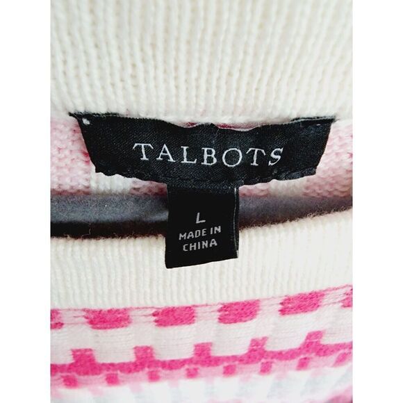 Talbots L Sweater Gray White Pink Collar Cotton‎ Blend *1 Loose Thread In Back* - Picture 4 of 8